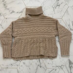 La Ligne Cashmere Cable Knit Turtleneck Sweater - Tan